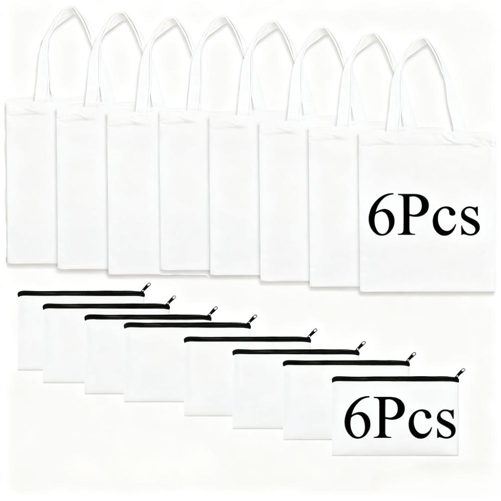 

12Pcs Sublimation Blanks Tote and Zipper Bags Set – 6 Reusable Grocery Tote Bags and 6 Makeup Pouches for DIY Heat Transfer Craf