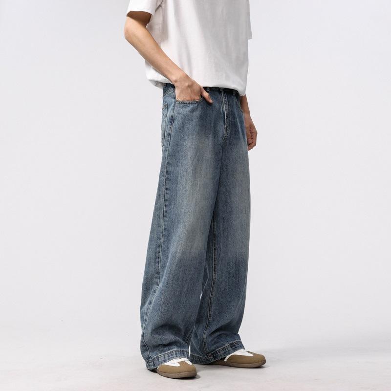 Spring Retro Straight Jeans Men's American Wide-leg Trousers