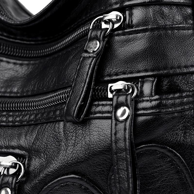 Borsa a tracolla multistrato in morbida pelle tinta unita da donna, grande capacità, borsa da viaggio multifunzionale sottobraccio
