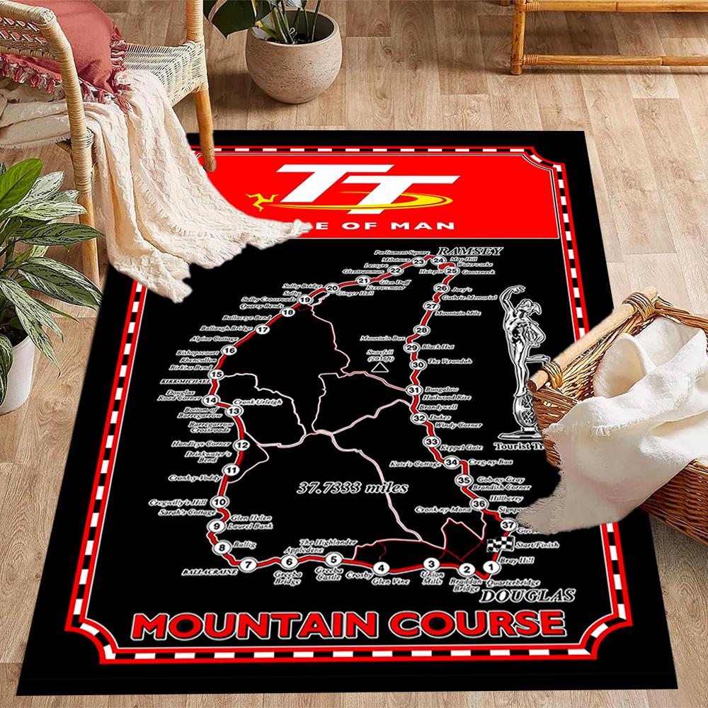 Isle Of Man Tt Course Map Themed Anti-Slip Rugs - Polyester Home Decor, Suitable for Bedrooms, Living Rooms, Doorways, Studios, and Decorations