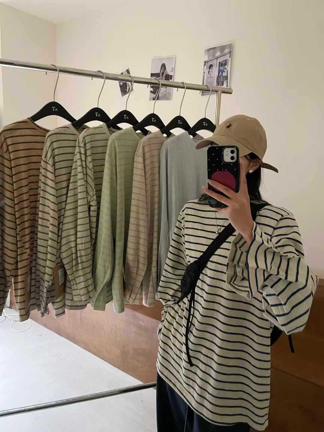 

Women s Plus Size Striped Puff Sleeve Casual T-Shirt - Spring Korean Style Light Green