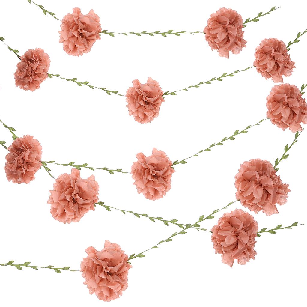 4pcs Paper Flower Garland Lightweight Simulation Pom Leaf Flower Banner for Birthday Wedding Engagement Baby Shower Party Decor