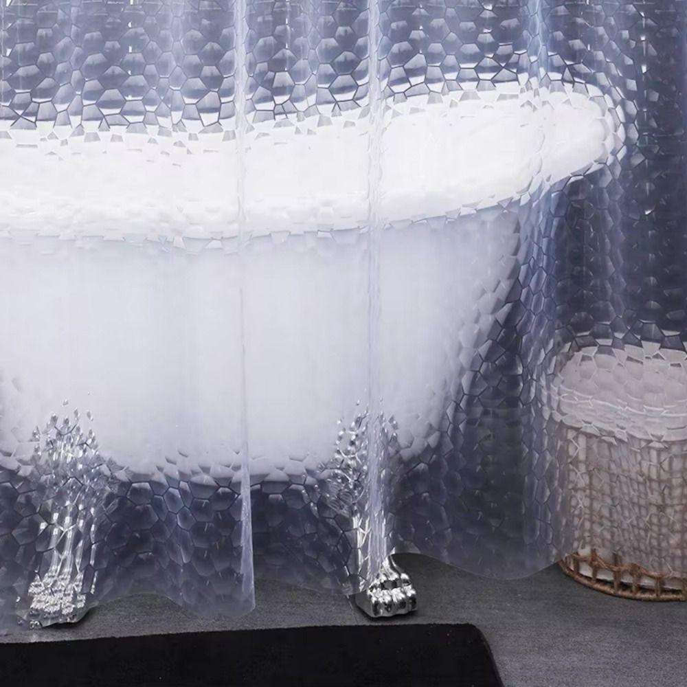 Halbtransparenter Badezimmervorhang Wasserkubus-Muster Wasserdichte Duschvorhang Toilette