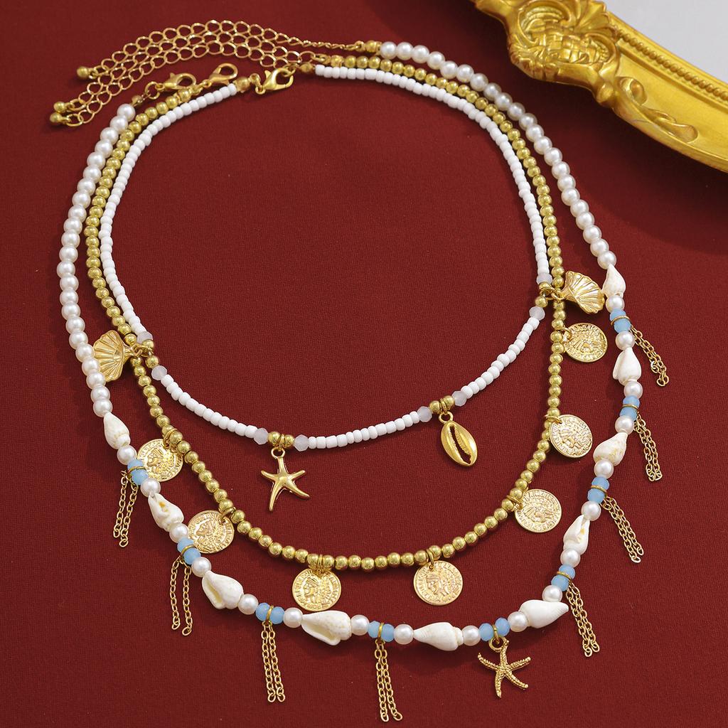 INS Style Reluster Pearl Necklace For Women Irregular Shell Starfish Pendant Collarbone Chain Girls Fashion Jewelry Neck Chain