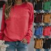 Blusas y camisas de manga larga con cuello en O y estampado de color sólido informal a la moda para mujer