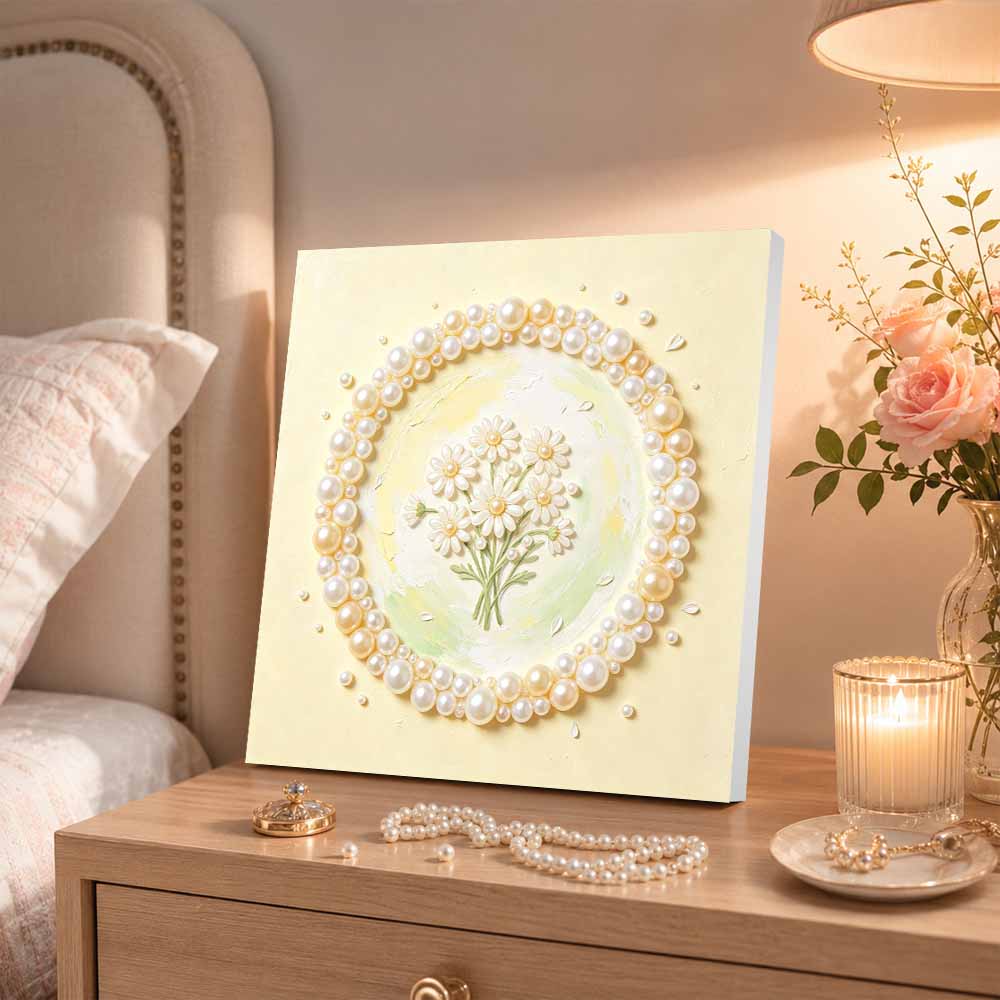 Pearl painting kit DIY daisy flower bouquet. home or office wall decoration