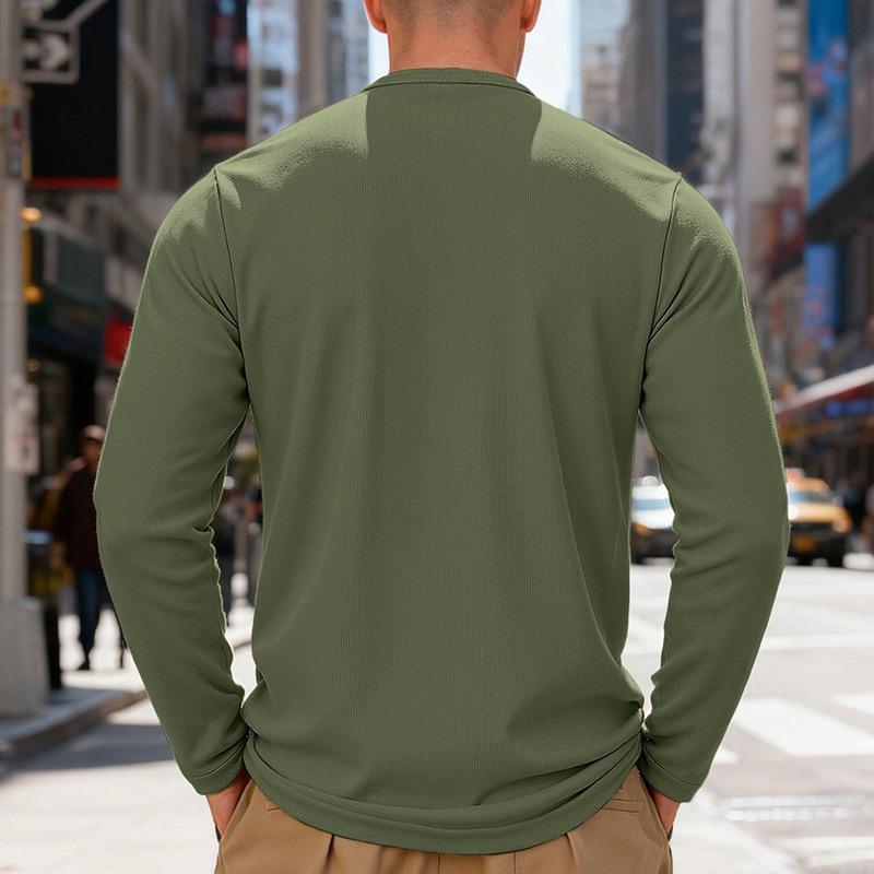 Men's Heavyweight Ribbed Long Sleeve Henley Shirt.