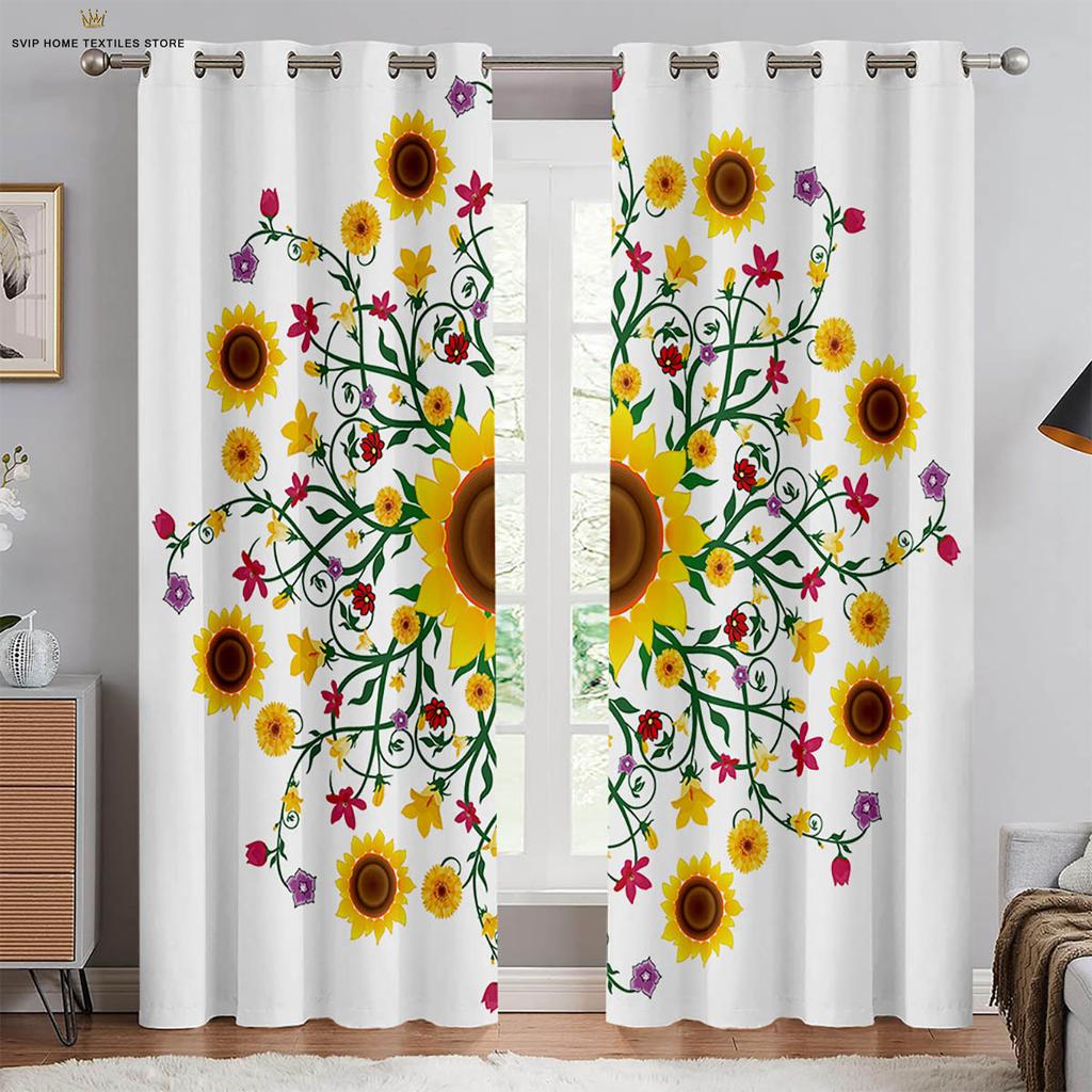 Sunflower Vintage Floral Print Print Printcurtains, Pastoral Stylecurtains, Bedroom Space, Living Space, Homestay, Ornamental, Can Be Customize