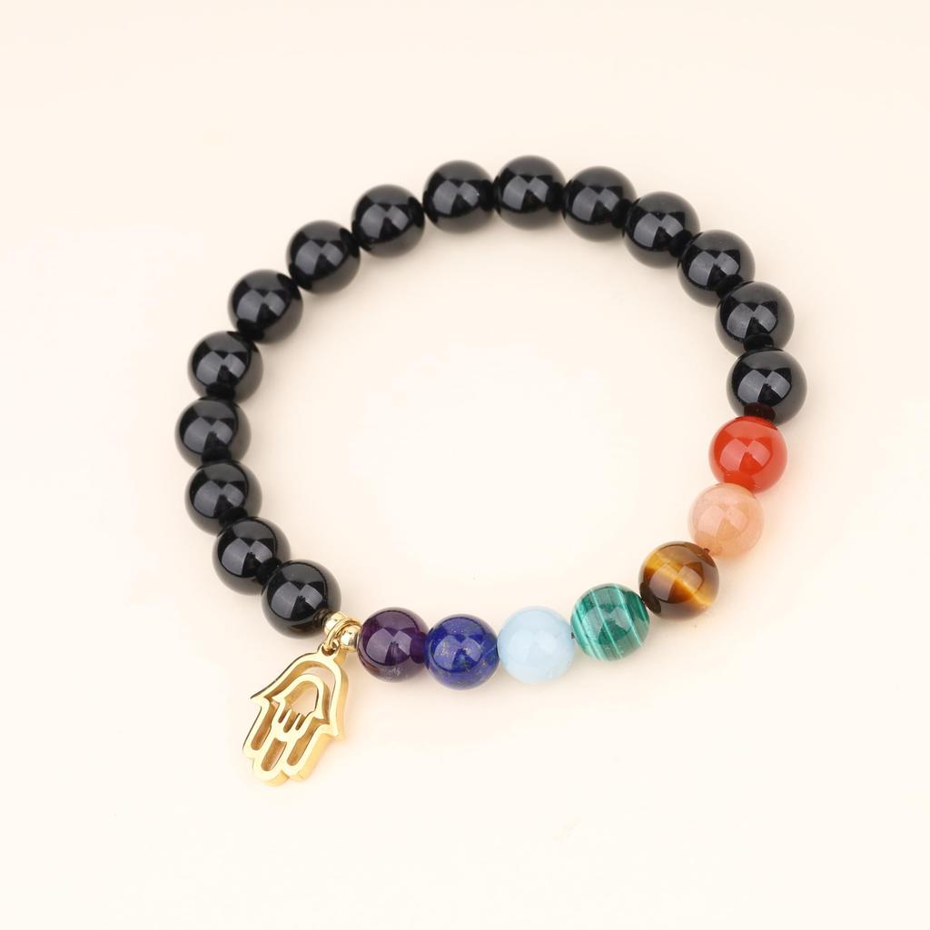 Black Tourmaline Hamsa Hand October Chakra Bracelet [Koai] Bracelet, Birthstone,