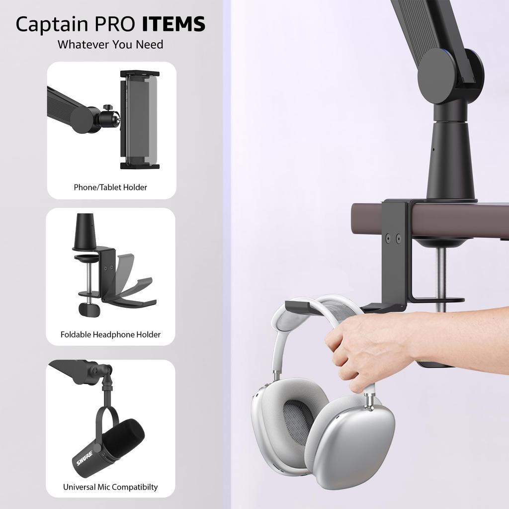 IXTECH Mikrofon-Schwenkarm für Blue Shure Hyperx Rode Fifine Verbesserter Mikrofonständer mit Tablet- und Kopfhörerhalter für Gaming Podcasting und