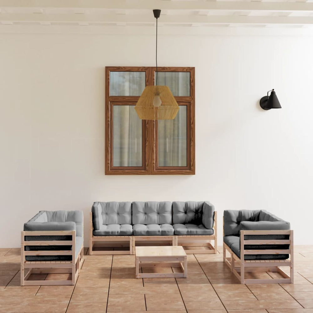 8 Pcs Garden Set with Cushions Solid Pine Wood