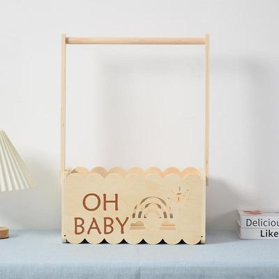 Cesta de Almacenamiento para Suministros de Bebé de Madera Maciza con Asa
