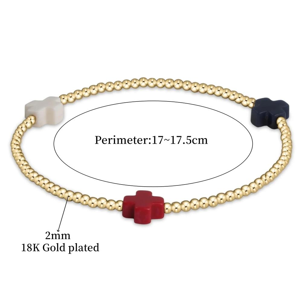

Vlen Stackable Cross Bracelet Independence Day Accessory Gold Plated 2mm Ball Beads Patriotic Bracelets for Women Jewelry