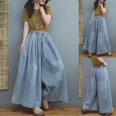 Plus Size Elastic Waist Wide-Leg Jeans for Women - Slimming, Loose Fit, Spring & Autumn