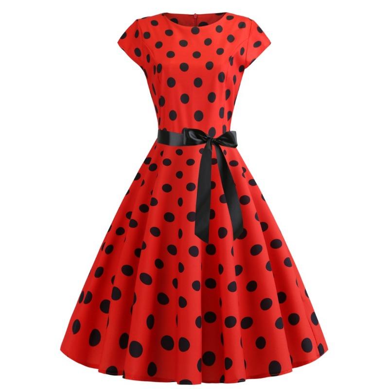 

Горячая Распродажа Летнее Винтажное Женское Платье в Горошек с Круглым Вырезом, Рукавами-фонариками и Шнуровкой XXL красный