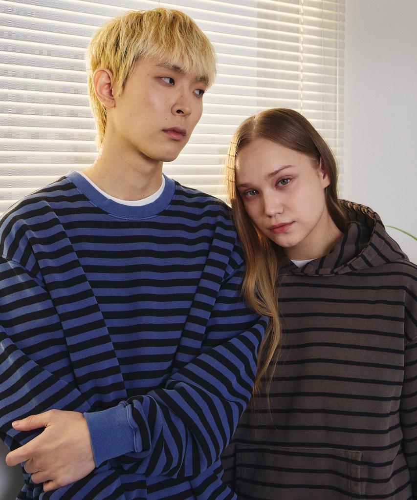 ADERNM Pigment Dyed Stripe Line Sweatshirt (Blue)