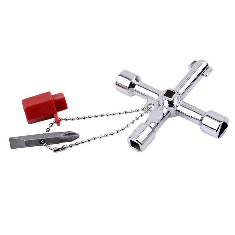 

4 In 1 Cross Key Wrench Zinc Alloy Multi-purpose Electric Control Cabinet Water Meter Valve Screwdriver Electricians Tools