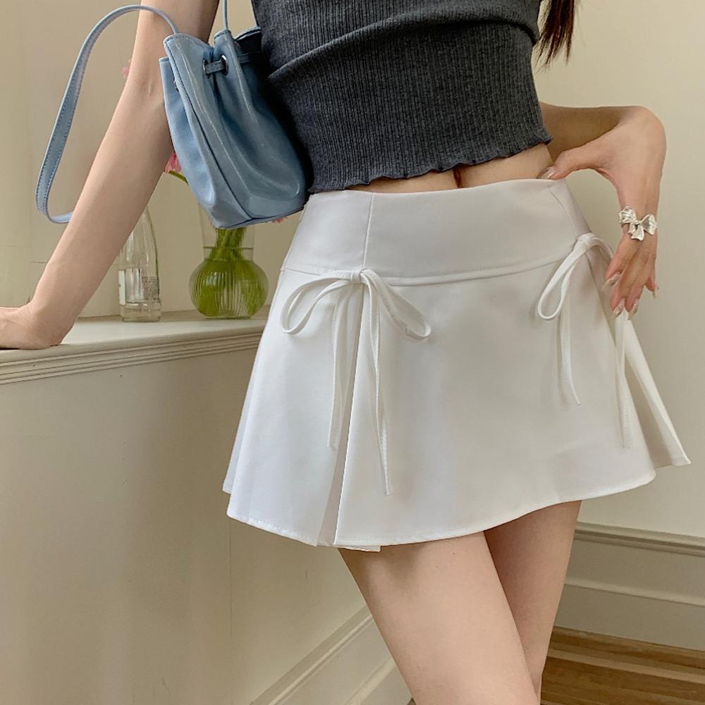 Fashionable Hot Girl Design Bow Tie Skirt For Women's Summer 2024 New Stylish Gray Anti-exposure A-line Skirt