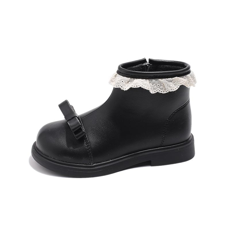 

Bowknot cotton boots for girls new winter style for baby princess boots Fleece-lined warm girl leather boots 35 чорний