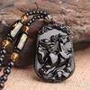 Fashion Chinese Style Zodiac Obsidian Carving Animal Horse Pendant Charm Men and Women Couple Amulet Necklace