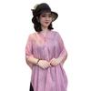 Summer Shawl V-Neck Buttons Placket Lightweight Sun Protection Versatile Beach Shawl Solid Color Vacation Sunscreen Shawl