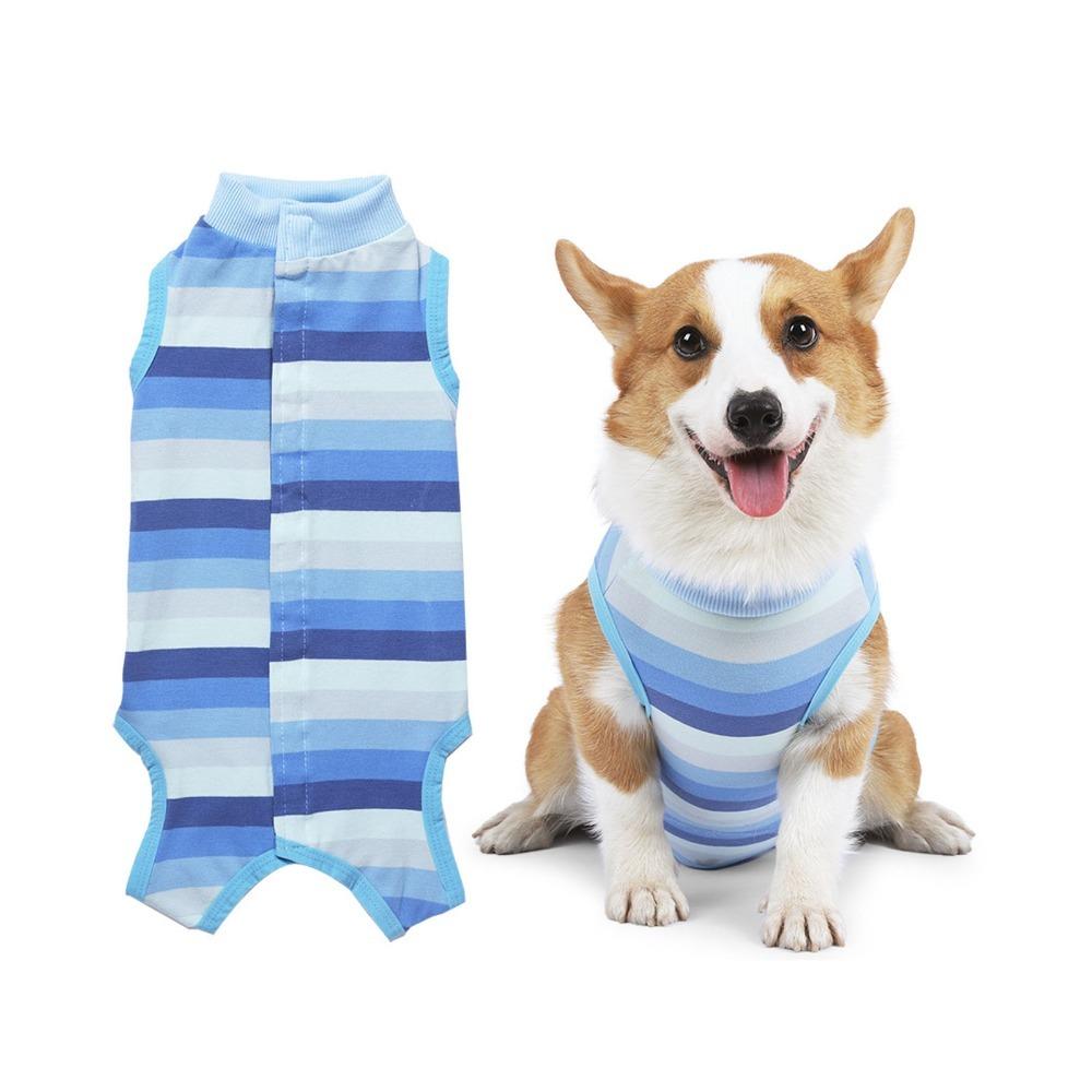 Tuta di Recupero per Cani a Strisce Blu Tessuto Elastico Indumento Post-operatorio per Cani Piccoli Cura delle Lesioni degli Animali Domestici