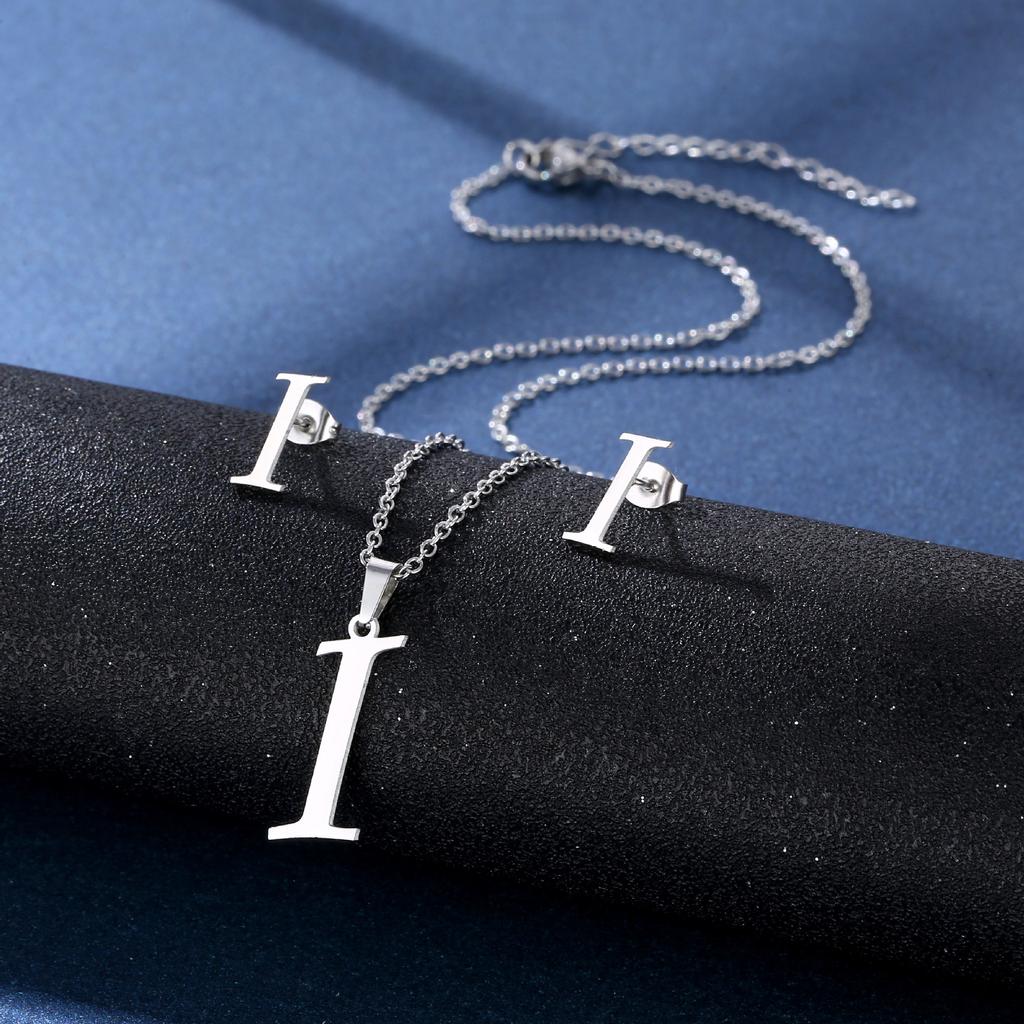Fashion Alphabet Necklace And Earrings Set Shiny Colorfast Pendant Choker Jewelry