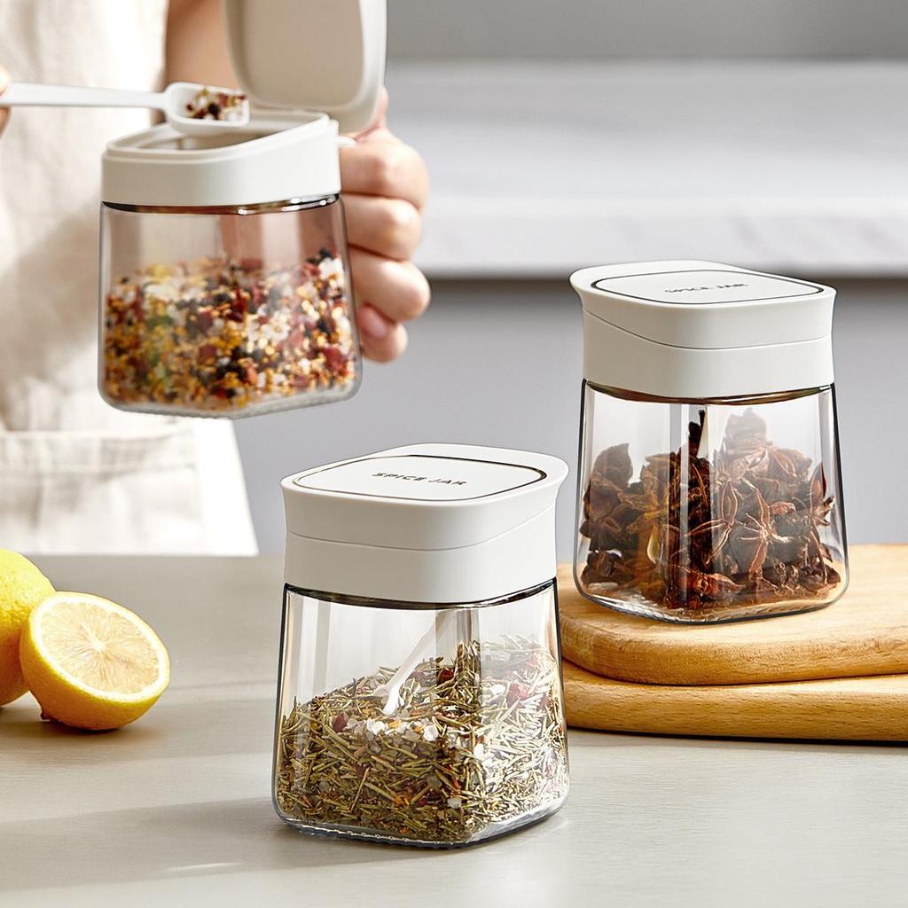 Glass Kitchen Seasoning Set: Salt, Oil, and Spice Jars