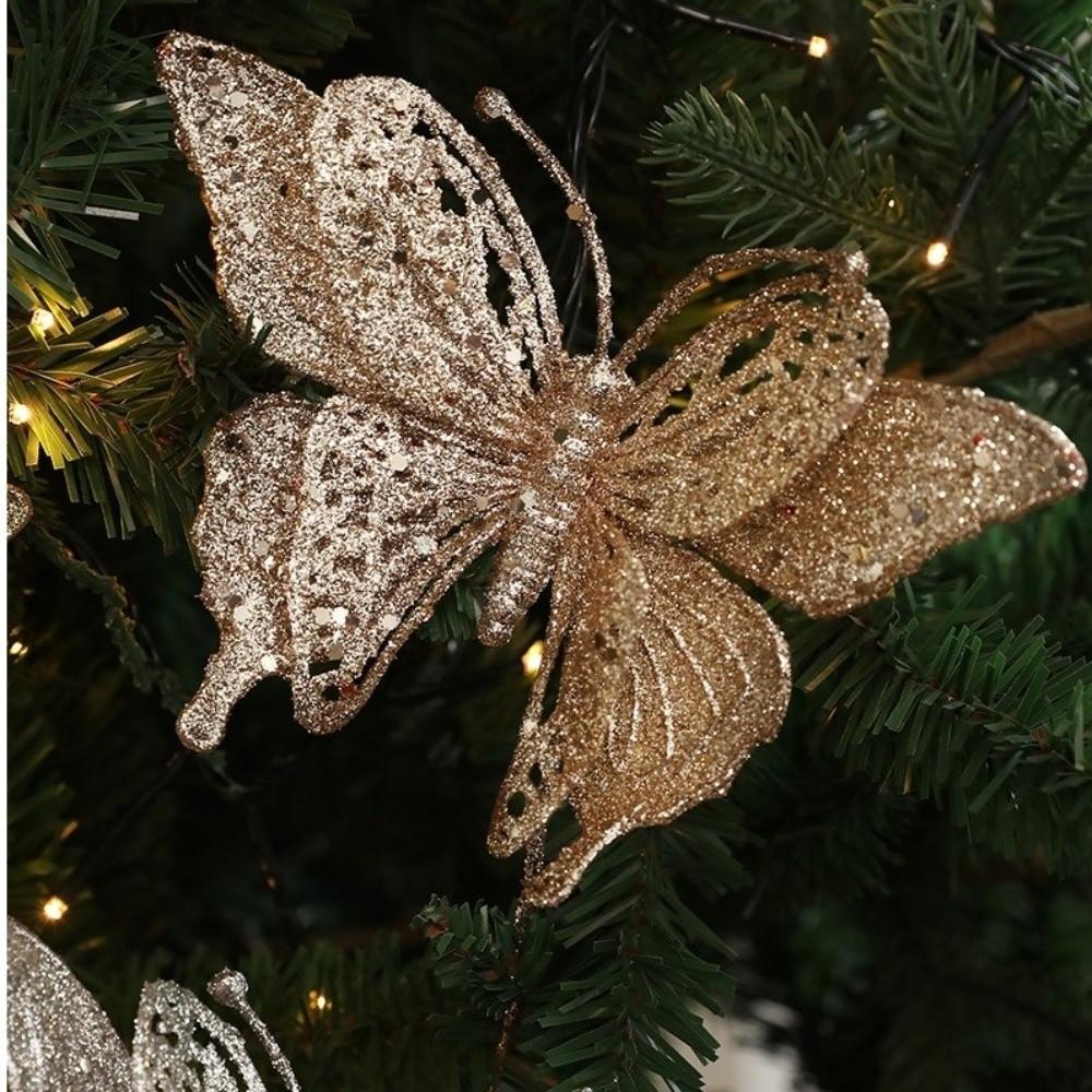 Glitter Butterfly Christmas Flower Sequins Simulated Artificial Butterfly Clip Exquisite Flocking Butterfly Pendants