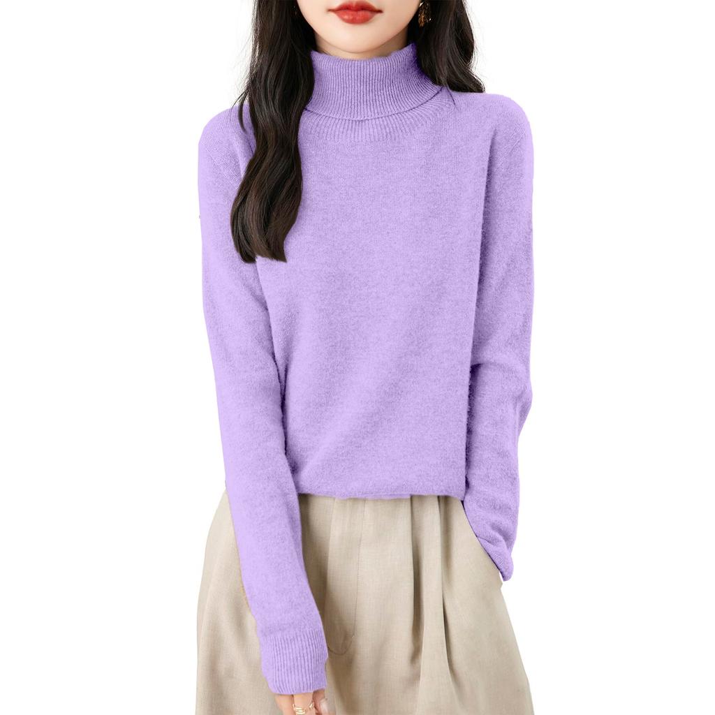 Women's Fashion Turtleneck Pullover Long Sleeve Loose Bottom Knit Sweater