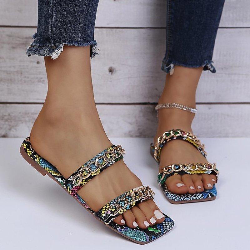 Summer Shoes  Snake Pattern Artificial Leather Women Flat Sandals Sexy Ladies Shoes Roman Beach Sandals Big Size Flip Flops