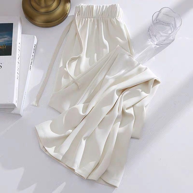 

Plus Size Women s Summer Wide-Leg High-Waisted Ice Silk Pants - Slimming, Loose, Straight-Leg Design L (75-100 lbs)