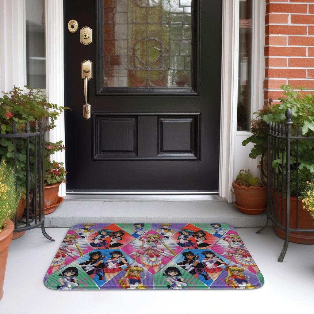 Sailors Moons Cute Cartoon Doormat Anti-Slip Bath Kitchen Welcome Mat Living Room Door Floor Entrance Carpet Rug Footpad