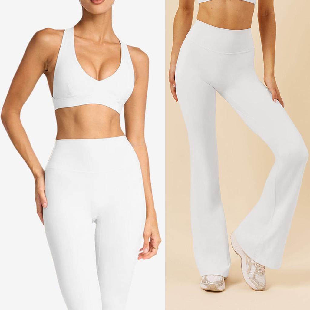 Seamless Yoga Suit Neck Bra Flared Pants Fitness Running Sports Fitness Suit Pilates Suit