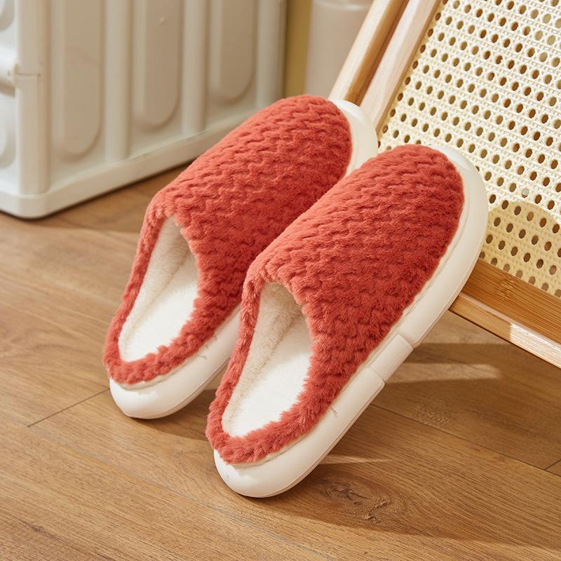 2025 new cotton slippers fashionable and simple imitation rabbit fur solid color indoor home stepping on shit couple wearing hair mop