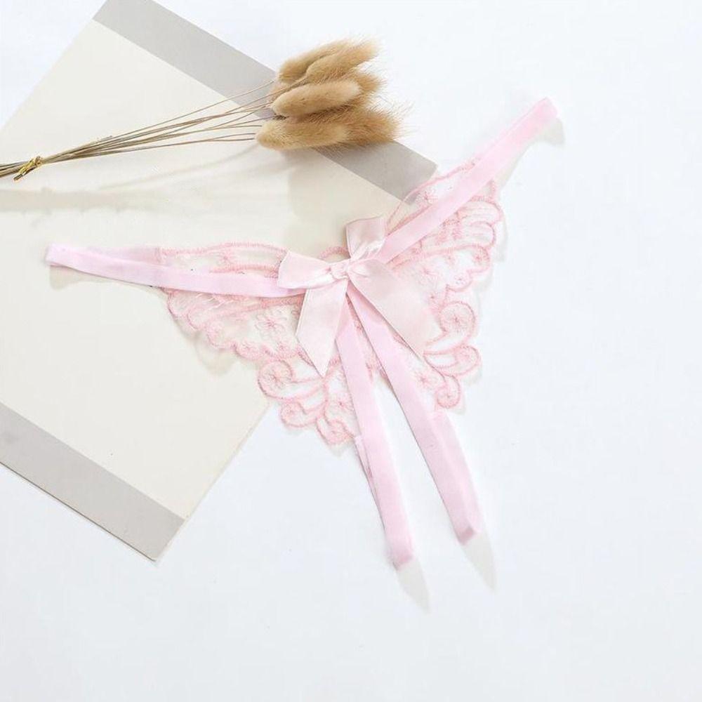 Butterfly Lace Embroidered Panties Thin Belt Bowknot T-Pants Transparent Sexy Mesh Thongs  Gift
