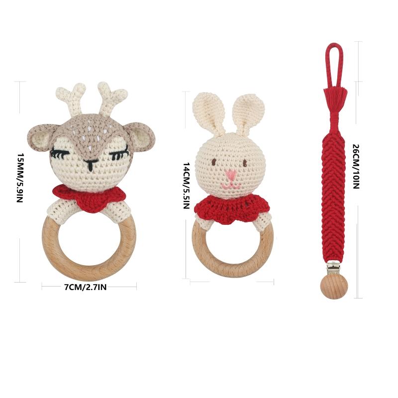 Pacifier Holder Teething Toy Set for Infant for Play Cartoon Crochet Cute Shower Gift Newborn Gift Nursing Pendant Toy