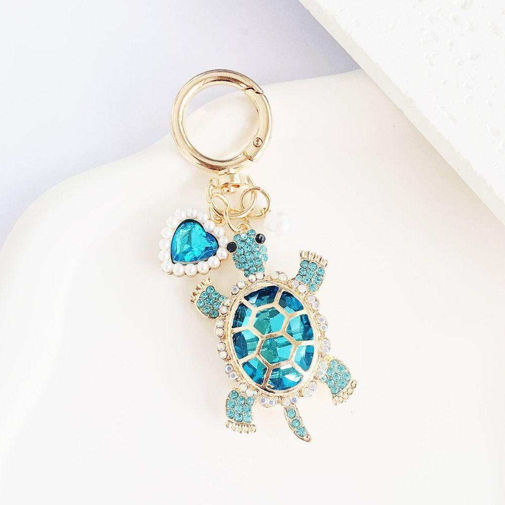 Rhinestone Turtle Keychain Colorful Ocean Hanging Pendant Lovely Marine Turtle Pendant  Gift