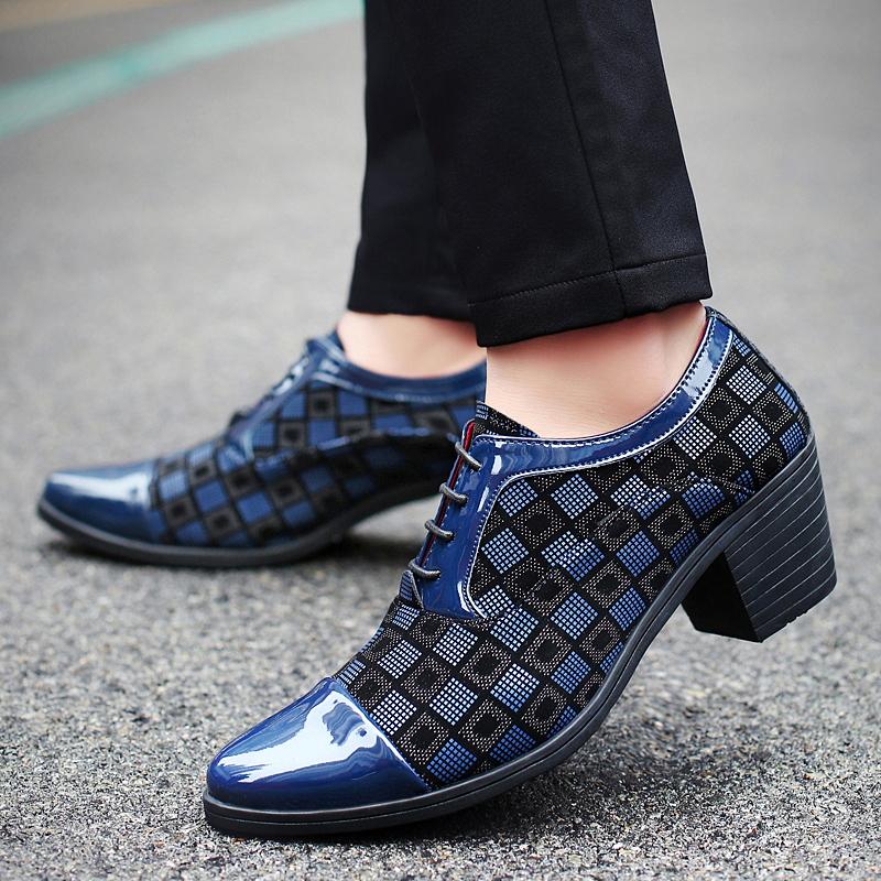 Men High Heels Blue Derby Red Wedding Dress Dance Shoes Business Elevator Shoes Black Formal Tuxedo Shoes Large Size