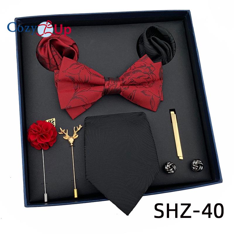 7 PCS Classic Men's  Tie Set Paisley Stripe Necktie for Men Pocket Square Bowtie  Brooch Cuff Father's Day Gift Box