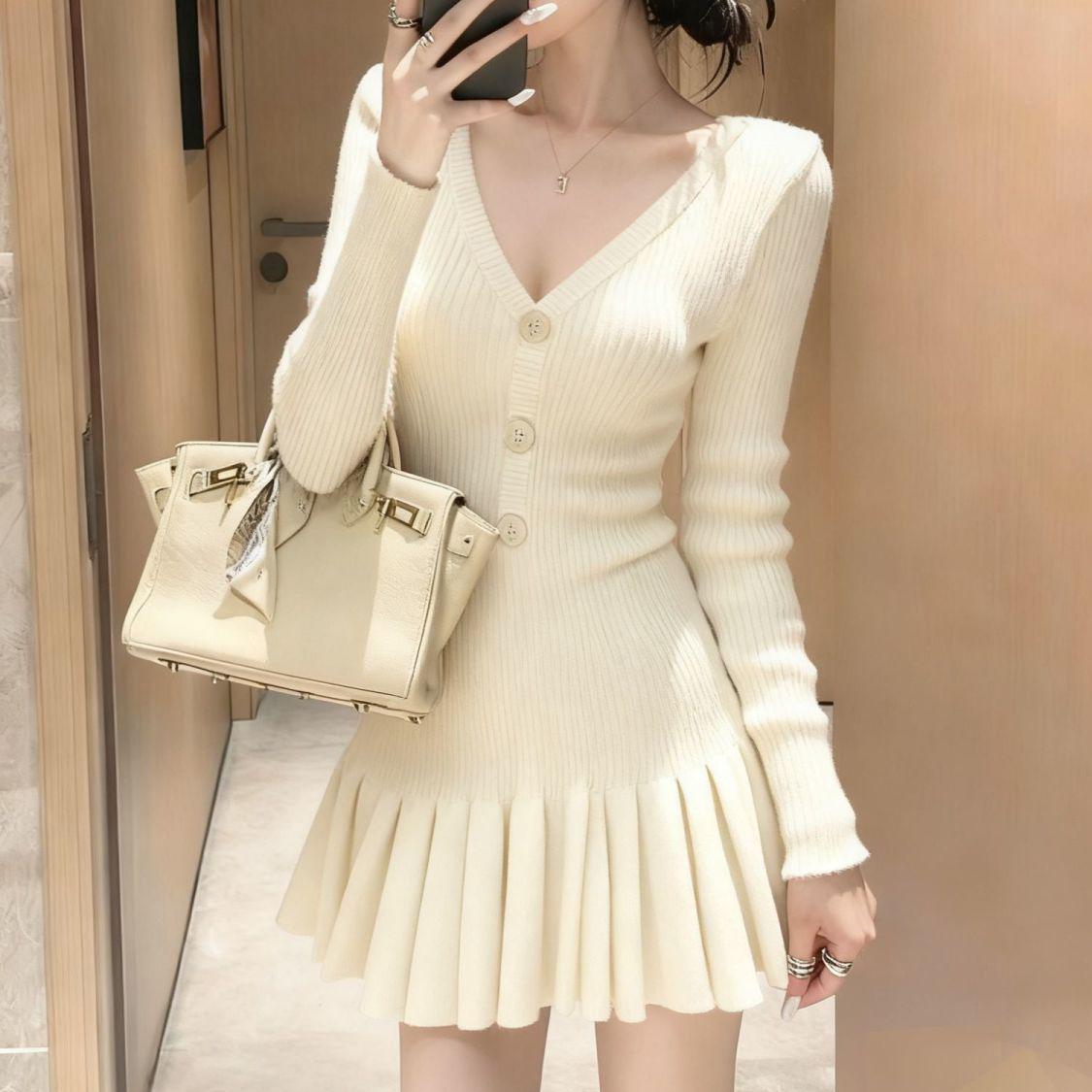 

Autumn/Winter Elegant Slimming Knit Dress - Heiress Style S (75-90 jin) абрикосовый