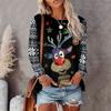 Cartoon Christmas Deer T-shirt moda donna manica lunga Autunno Inverno Street Hip Hop Pullover Top girocollo T-shirt natalizie