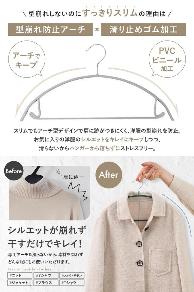 Hangers for Shape Retention Hanger for Everything from Laundry To Suit Set of 20 [Expo Brand] Arched, Non-Slip [One Storage] Multi-Function Hangers,