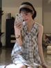 2026 summer new thin age-reducing navy collar niche vest short skirt college style plaid lace-up women's dress