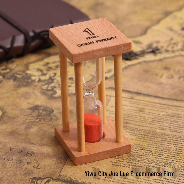 Small Square Log Base Hourglass Timer - 1/3/5 Minutes Sand Clock Home Decor Ornament