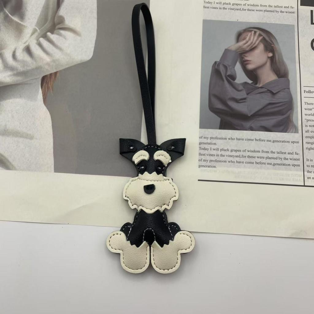 Mini Schnauzer Puppy Leather Keychain: Cute Bag Charm & Creative Accessory