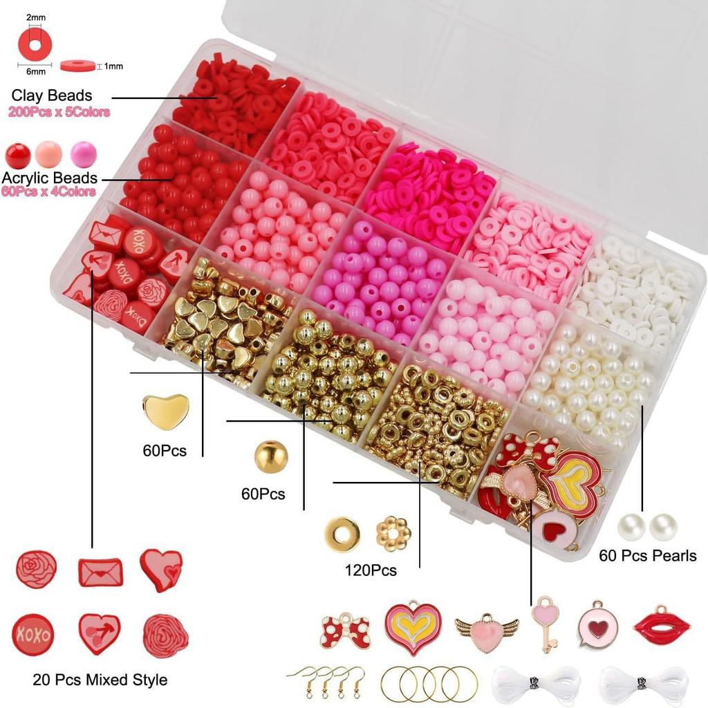 Fai da te per San Valentino Braccialetti con Perline Argilla Polimerica Morbida Perle, Creazione Gioielli Collane