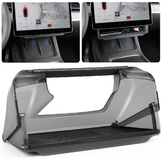 2025 Upgrade Under Screen Storage For Tesla -2025 Model Y - Model 3,Open And Close Center Console Organizer Tray With Anti-Slip Silicone Pad For