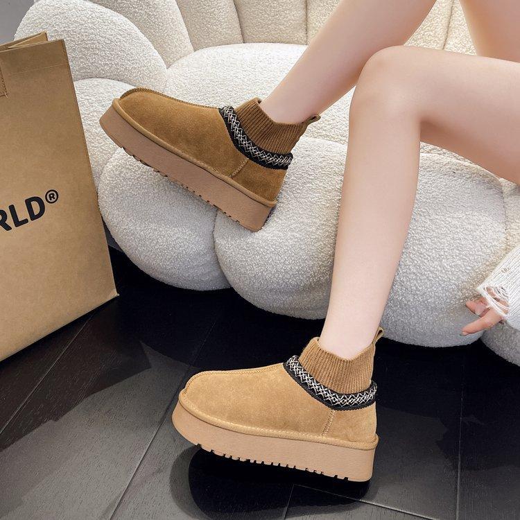 

Осень и зима новые зимние ботинки женские 2025 новые на толстой подошве бархатные утолщенные на одной педали повседневные вязаные короткие ботинки женские 40 малиновый