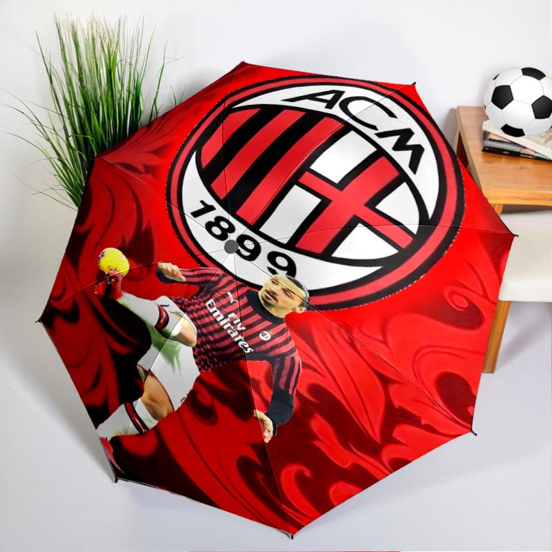 Ombrello Automatico Stampato Milan Football Club, 8 Stecche per Viaggio, Campeggio, Ombrello Casual, Regalo Essenziale per per famiglia e amici